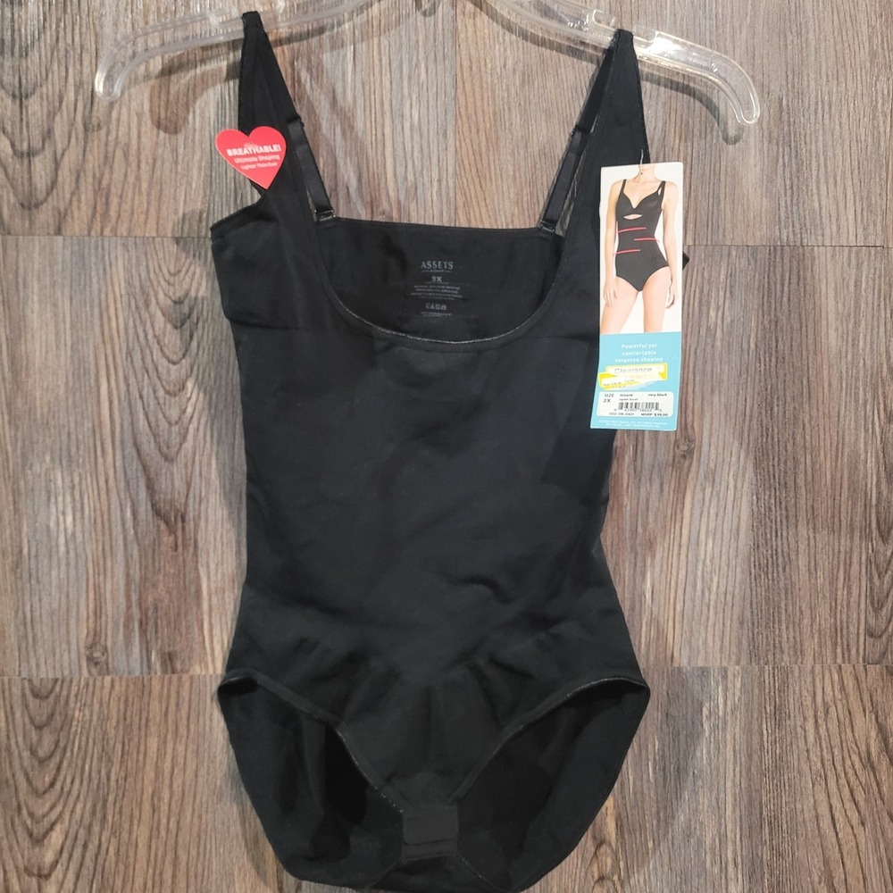 Assets by Spanx Shaping Open-Bust Panty Bodysuit Size 2X Black Shapewear 10247R